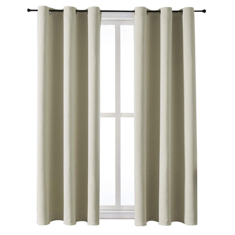 ChrisDowa grommet curtains beige 2-panel on rod, light control and privacy.