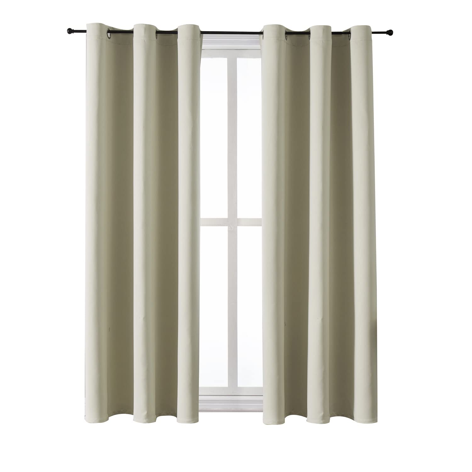 ChrisDowa grommet curtains beige 2-panel setup offers privacy and light control.