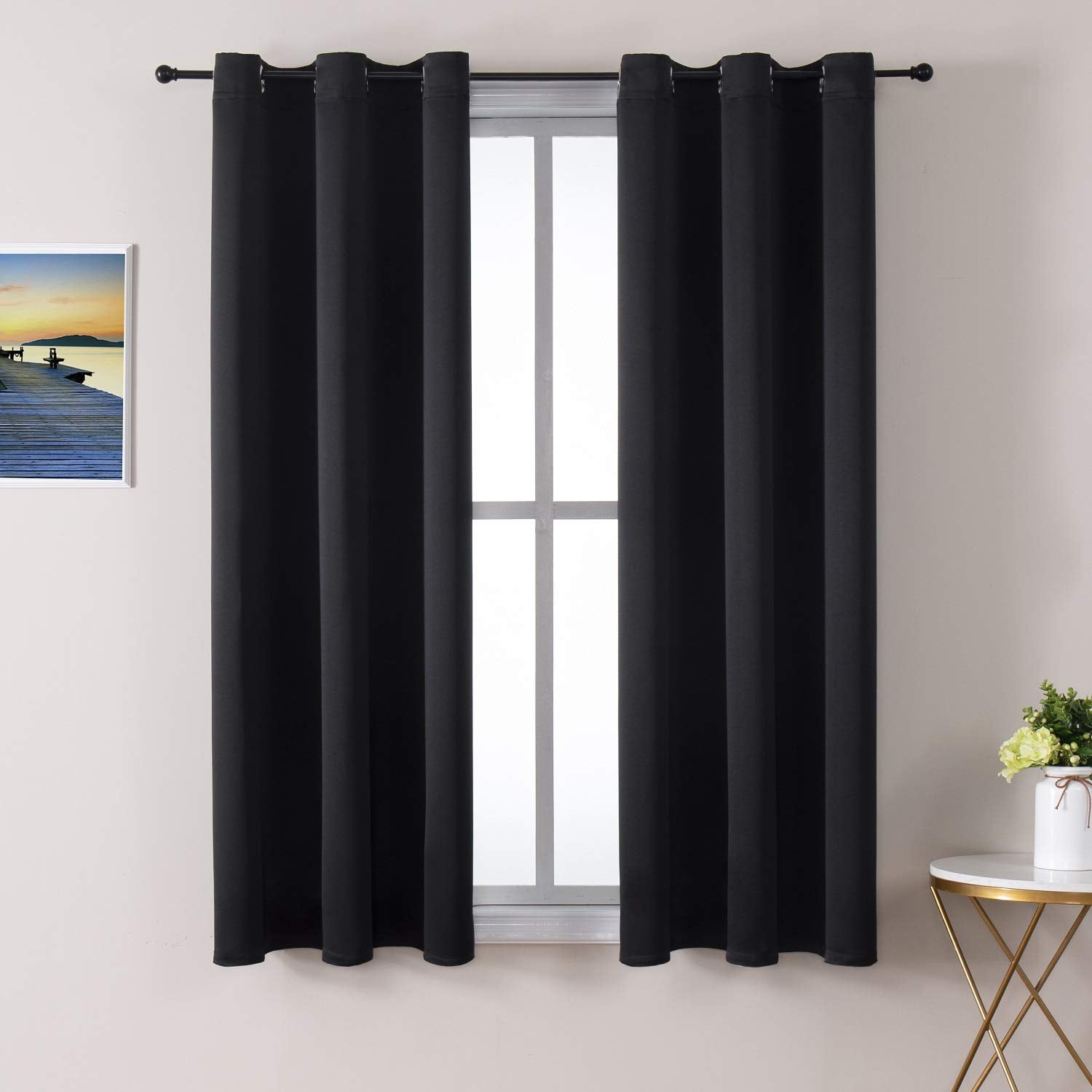 ChrisDowa grommet curtains close-up of soft fabric, ideal for cozy bedroom ambiance.