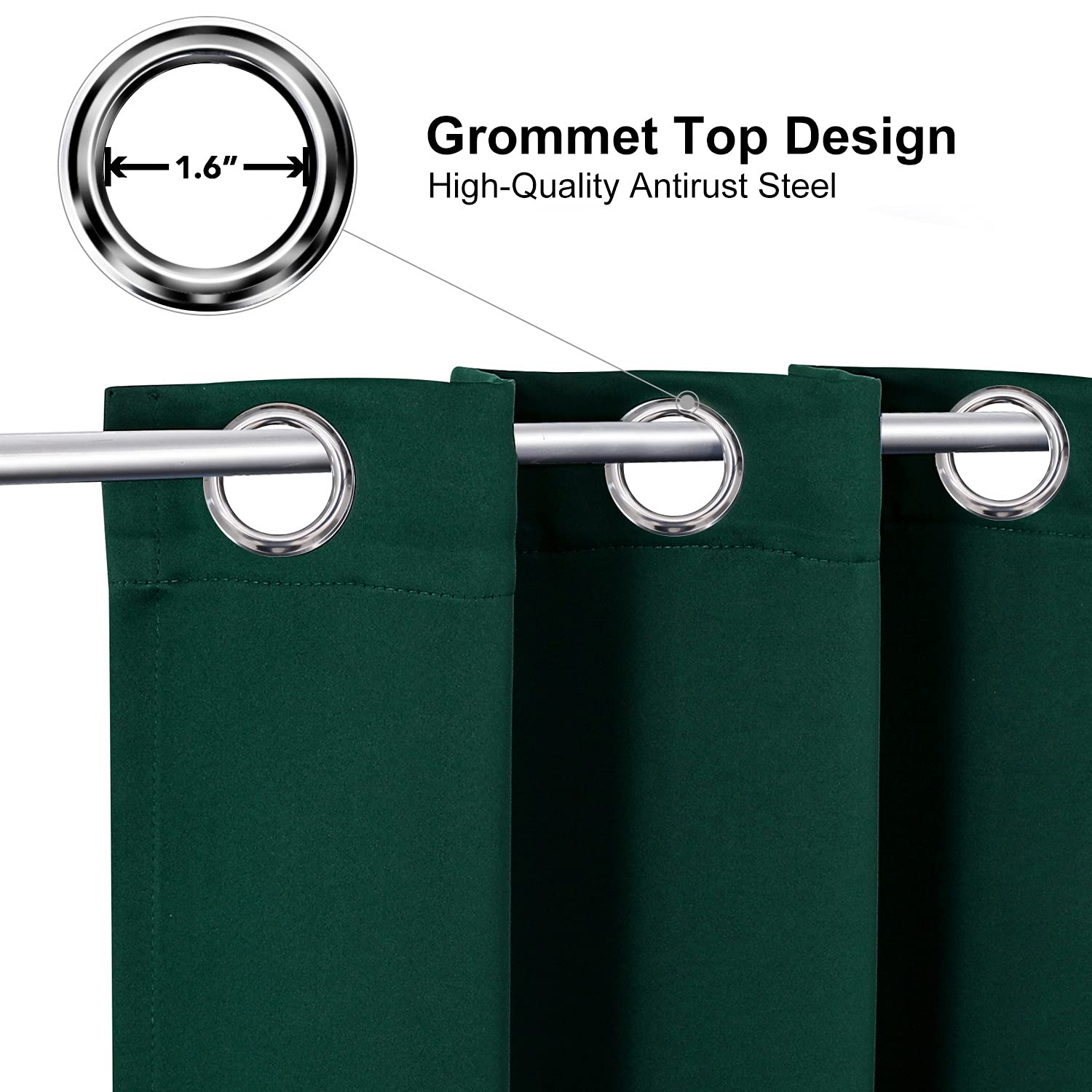 ChrisDowa forest green grommet curtains folded for easy setup and tidy storage.