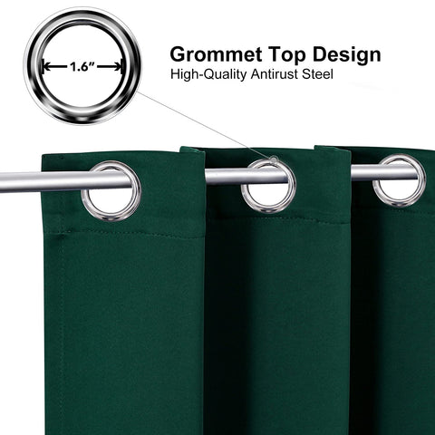 ChrisDowa forest green grommet curtains folded for easy setup and tidy storage.