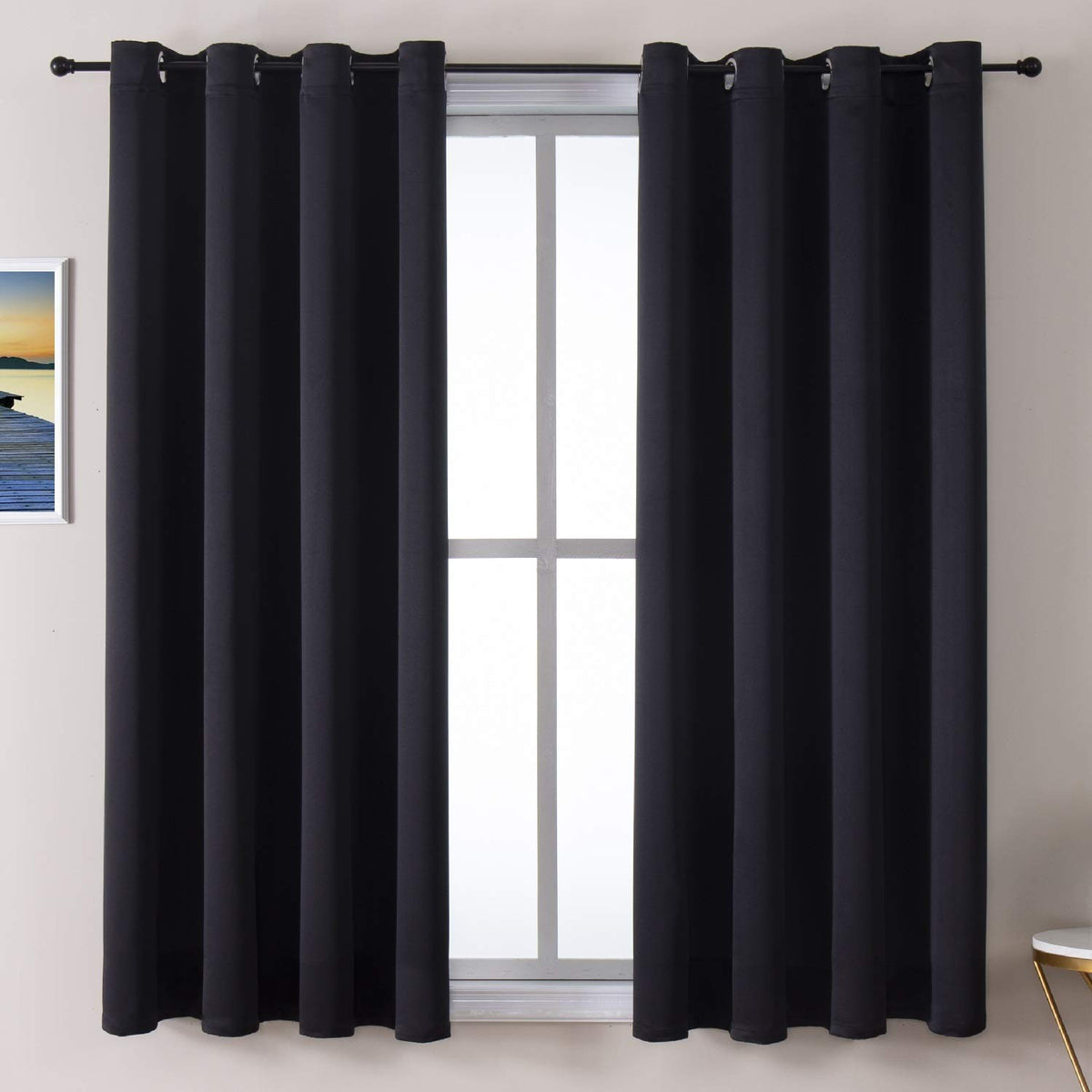 ChrisDowa grommet blackout curtains front view; two-panel design blocks daylight for better sleep.