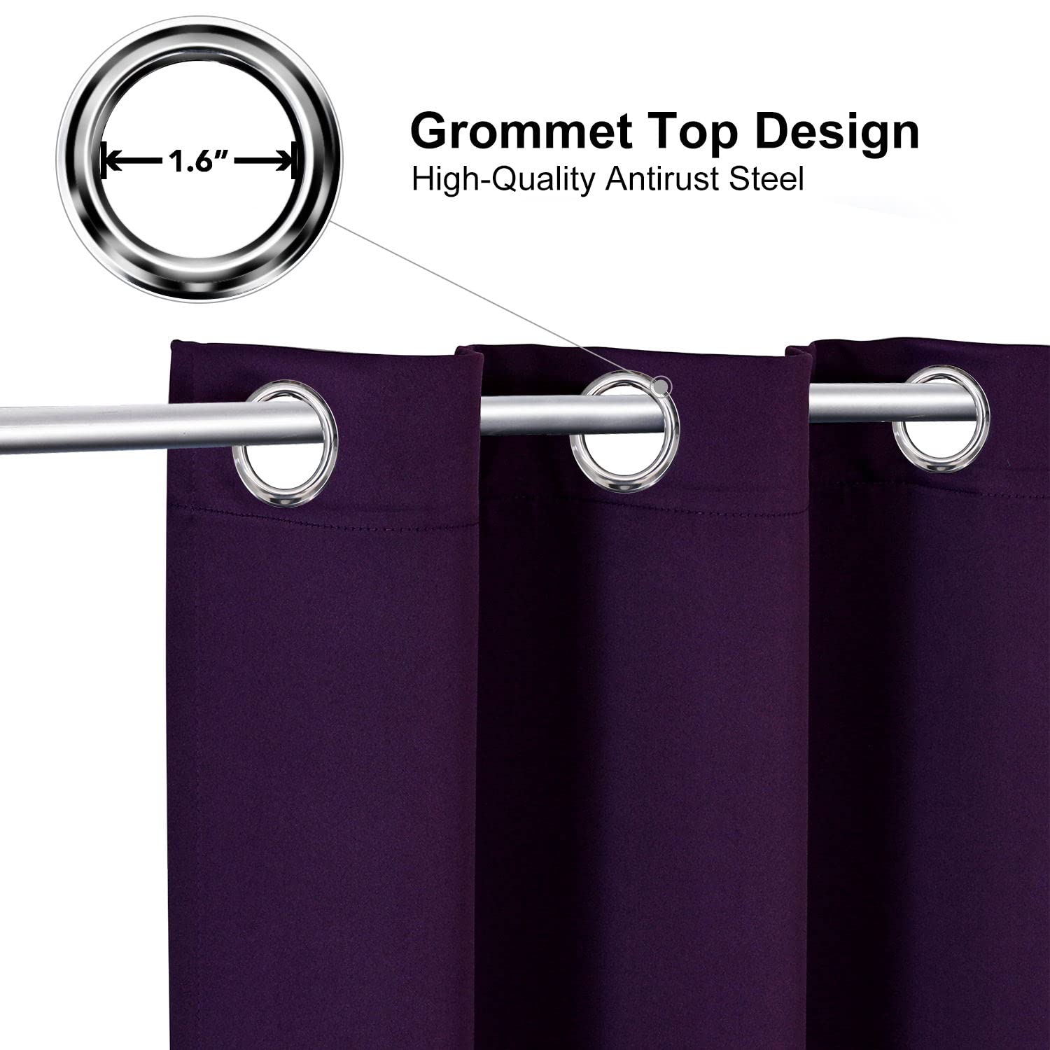 Close-up of ChrisDowa grommet curtains showing sturdy grommets for smooth operation.