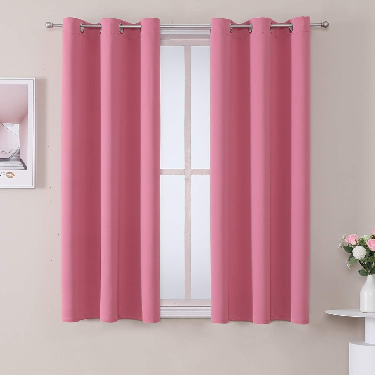 ChrisDowa grommet curtains pink 2-panel set blocks light for a calmer bedroom
