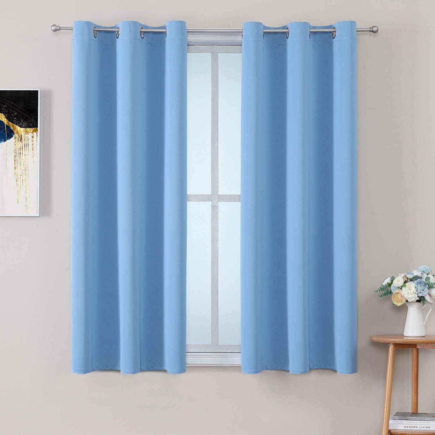 ChrisDowa sky-blue grommet curtain panel on window for sleep