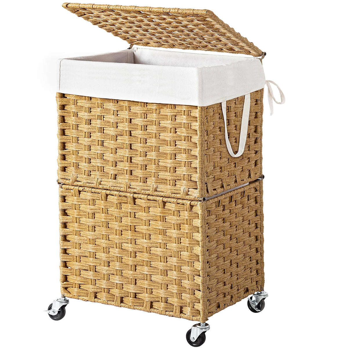 Chrislley 90L slim laundry hamper with wheels in yellow for easy mobility.