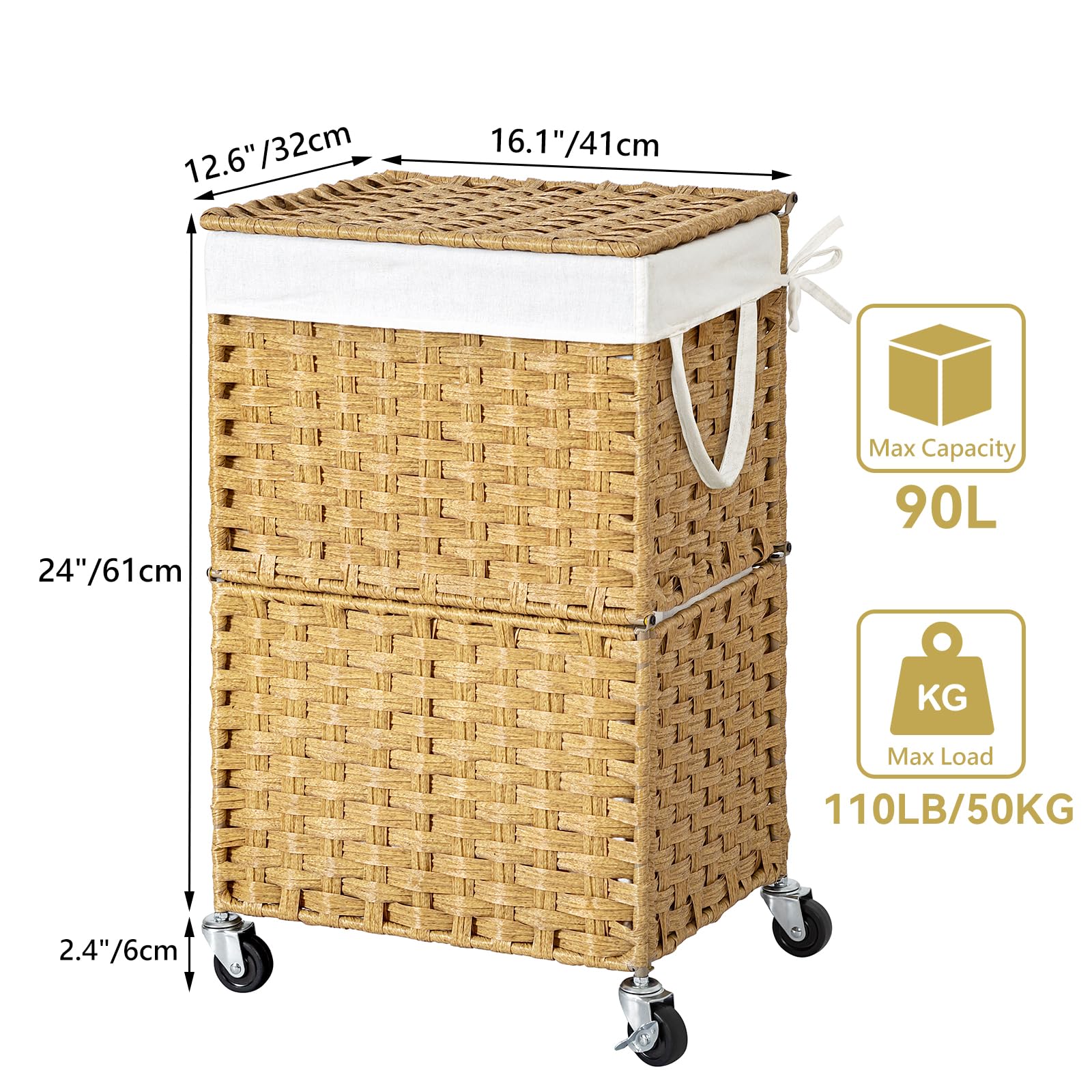 Chrislley handwoven rattan hamper in yellow offers breathable, stylish storage.