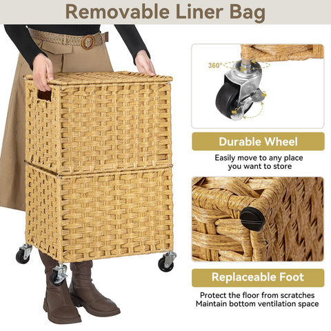 Chrislley wheeled basket in yellow moves smoothly between rooms.