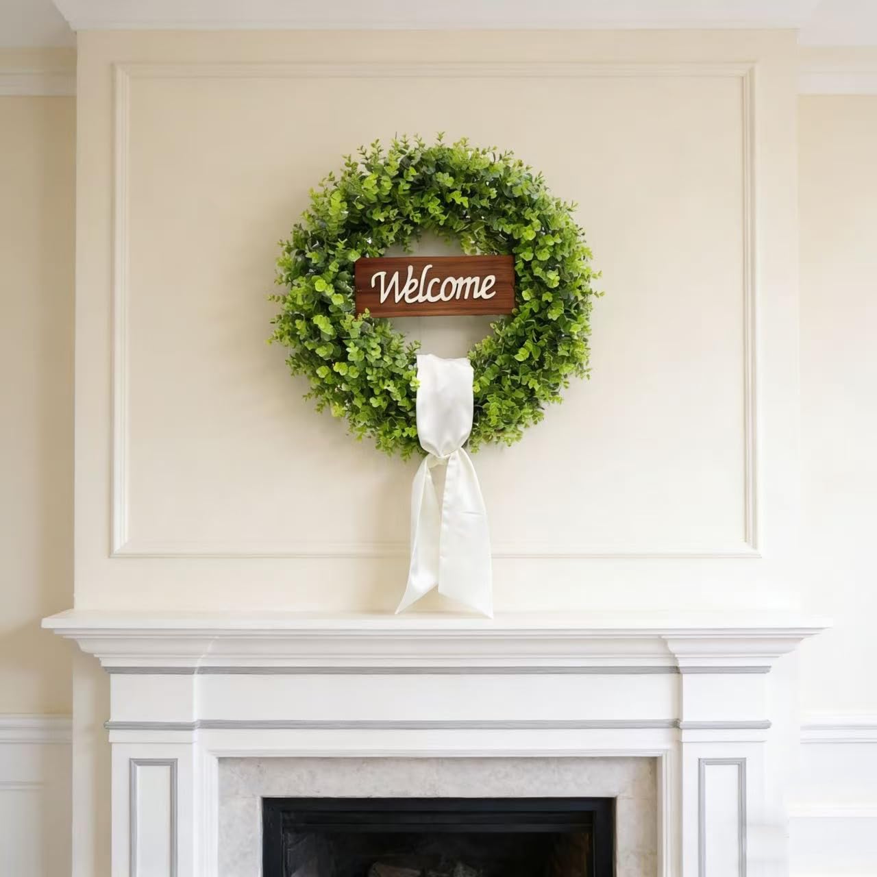 Beige sash detail on ChrisXiao wreath for farmhouse elegance