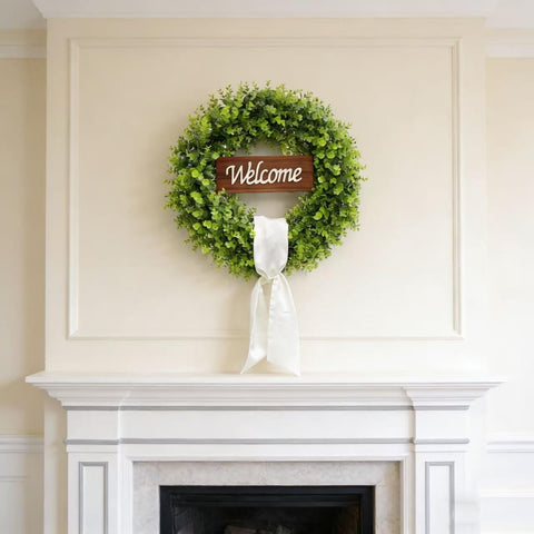 Beige sash detail on ChrisXiao wreath for farmhouse elegance