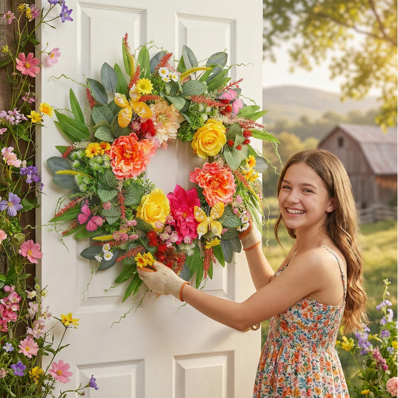 ChrisXiao lightweight outdoor wreath easy to rearrange and hang