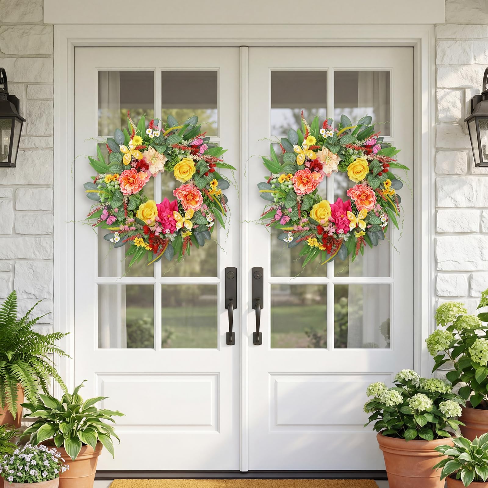 ChrisXiao porch entryway decor wreath adds versatile seasonal flair