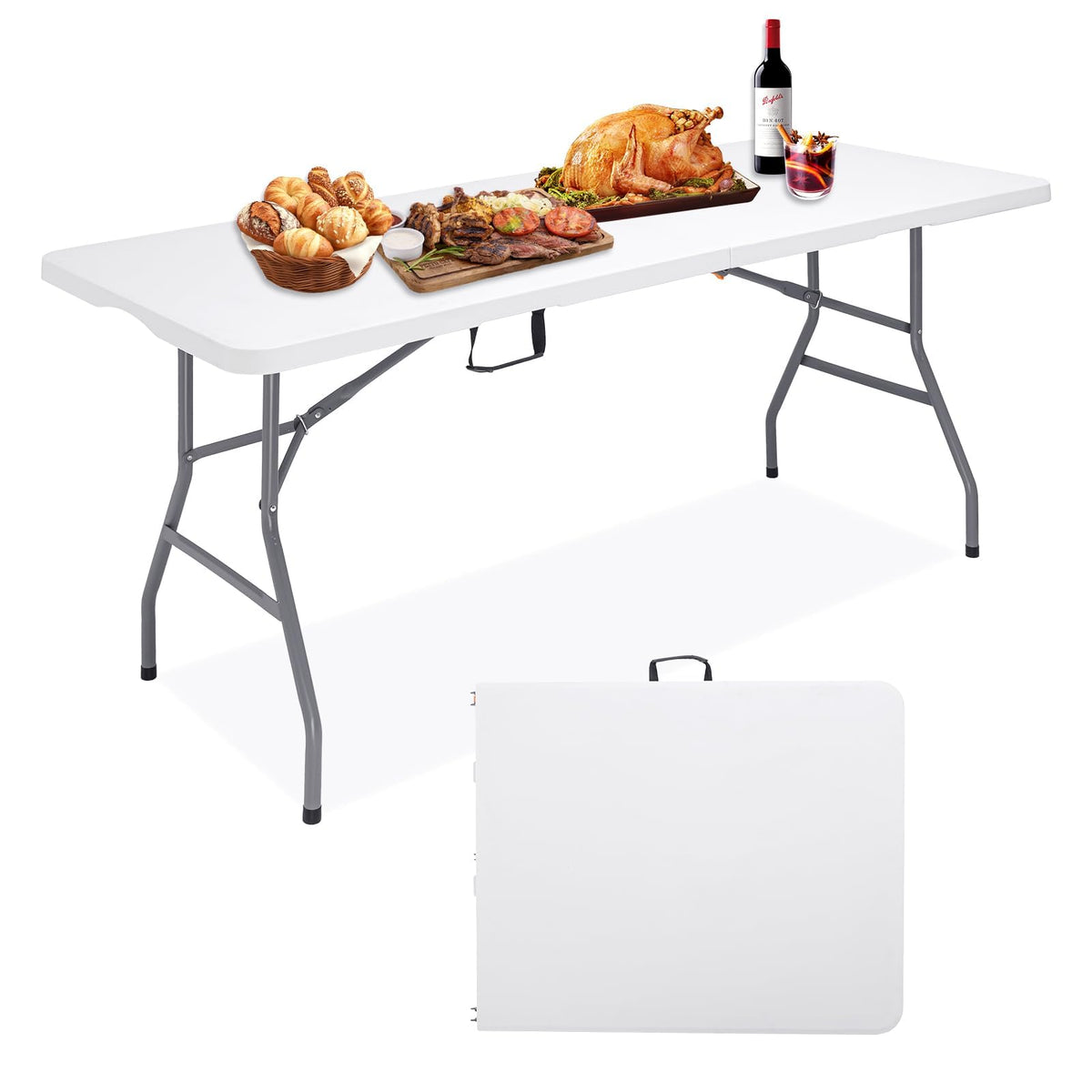 CHRONELLE 6FT folding table open for outdoor gathering with sturdy surface