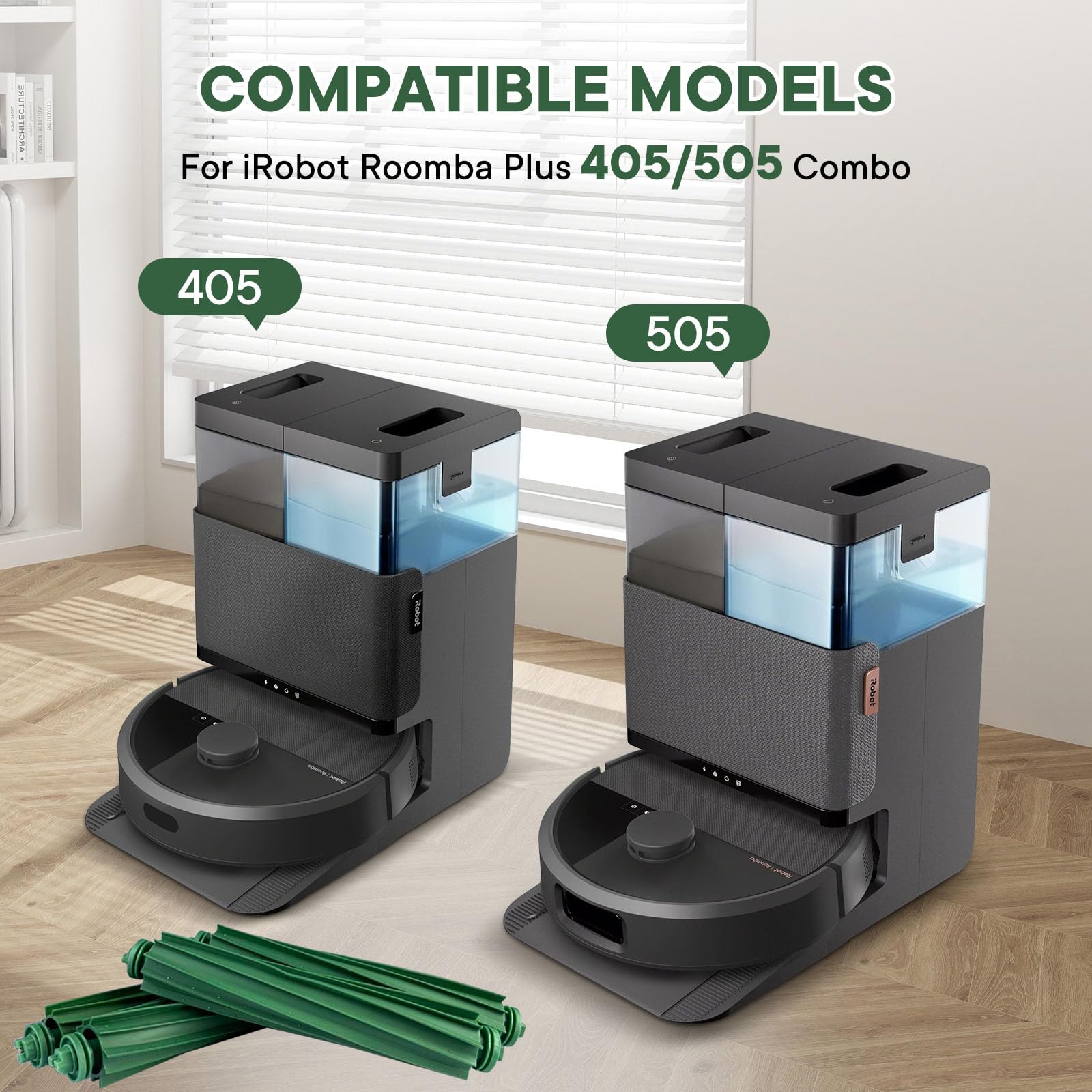 Chrostion Roomba Plus 405/505 compatibility graphic shows reliable fit.