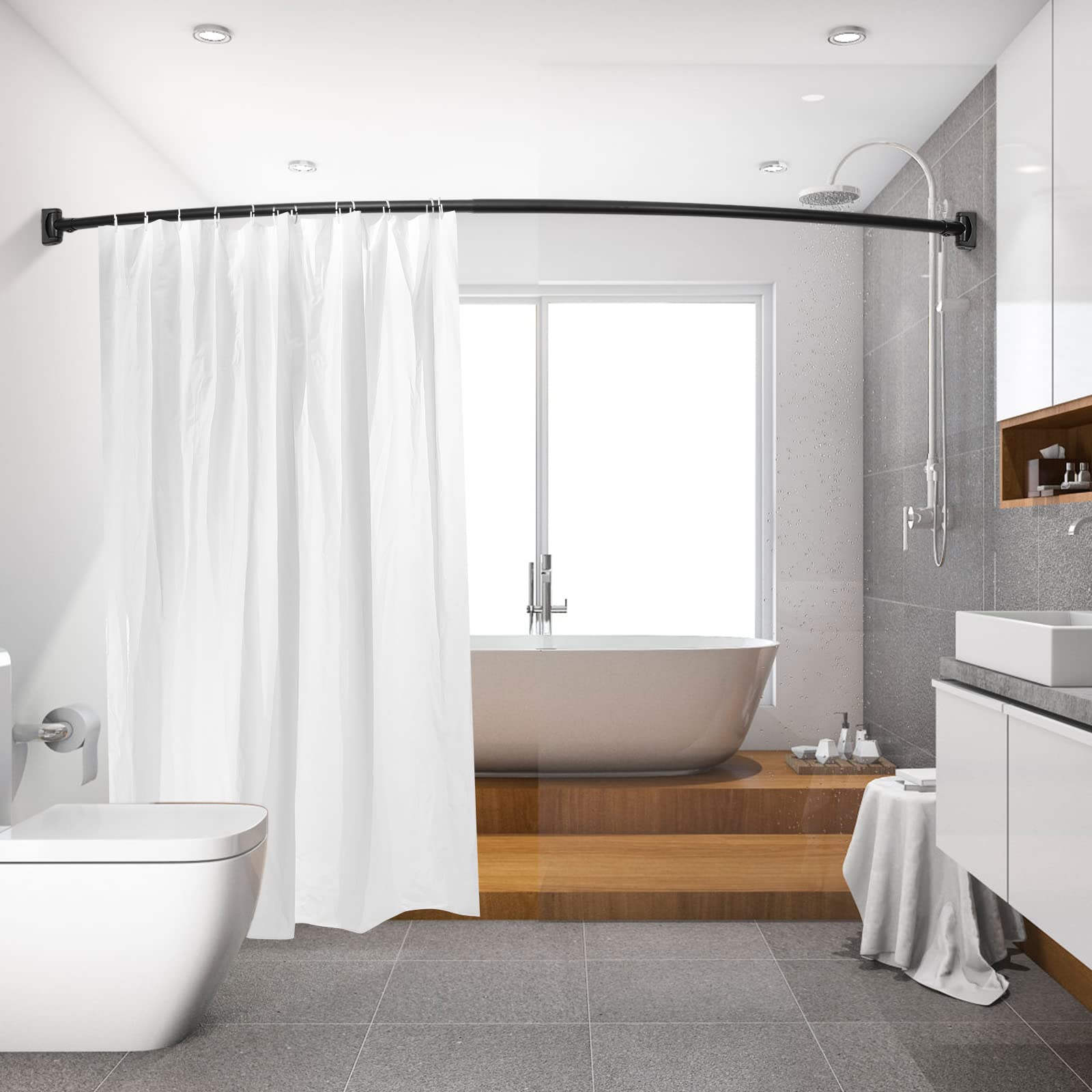 Chrsouly curved shower rod black matte finish adds modern style to bathrooms.