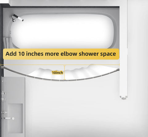 Chrsouly curved rod in a compact bathroom layout demonstrates space gain.