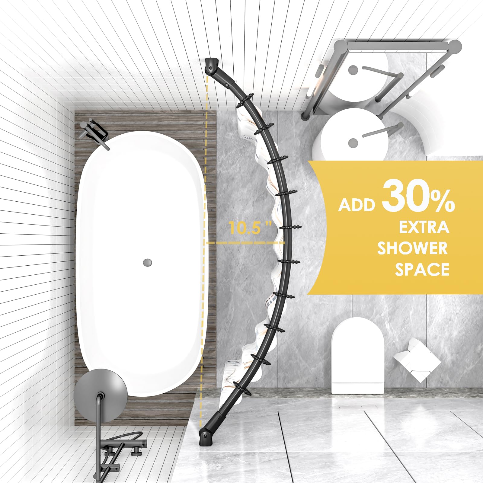Chrsouly curved shower rod rustproof stainless steel finish resists corrosion.