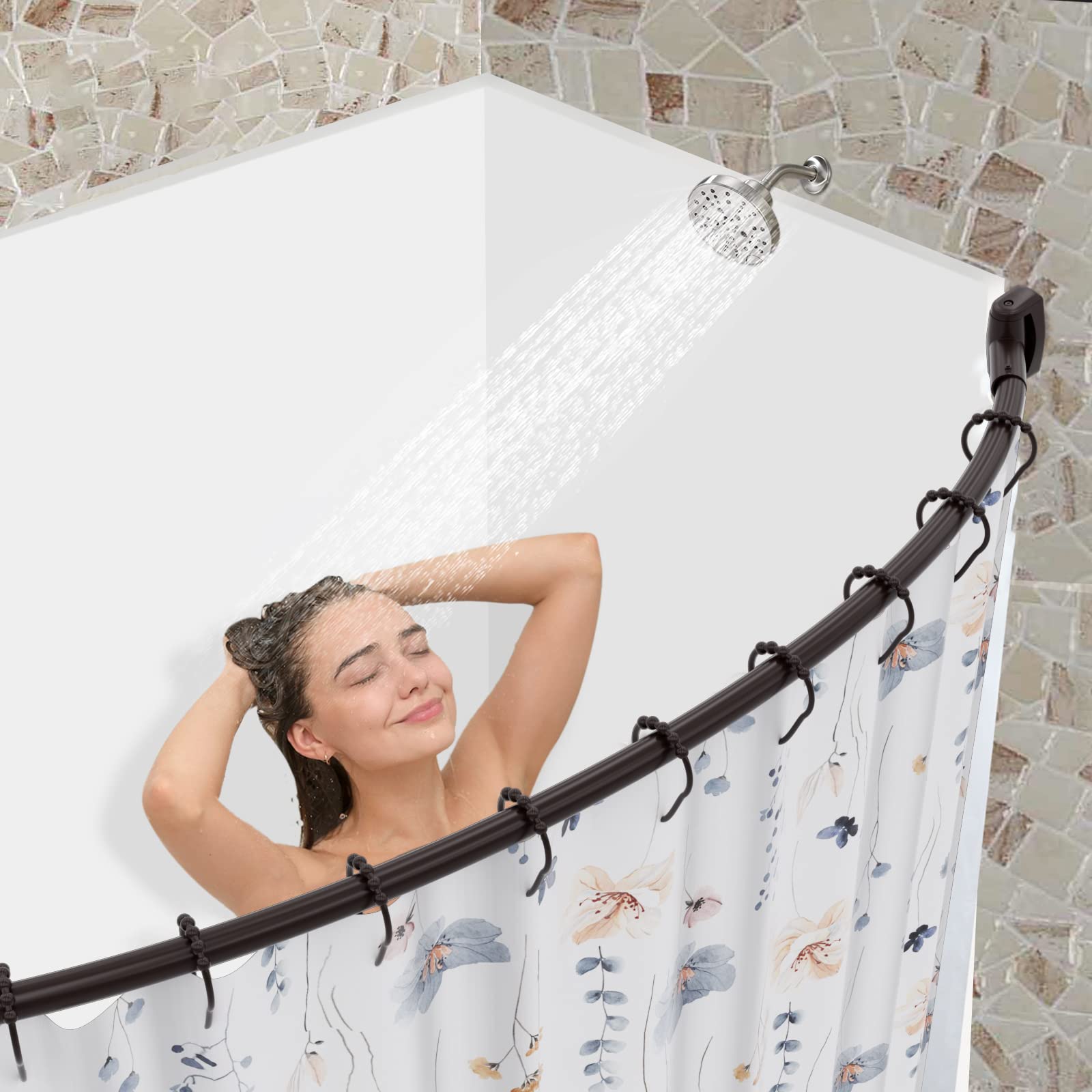 Chrsouly curved rod provides up to 10 inches extra shower space