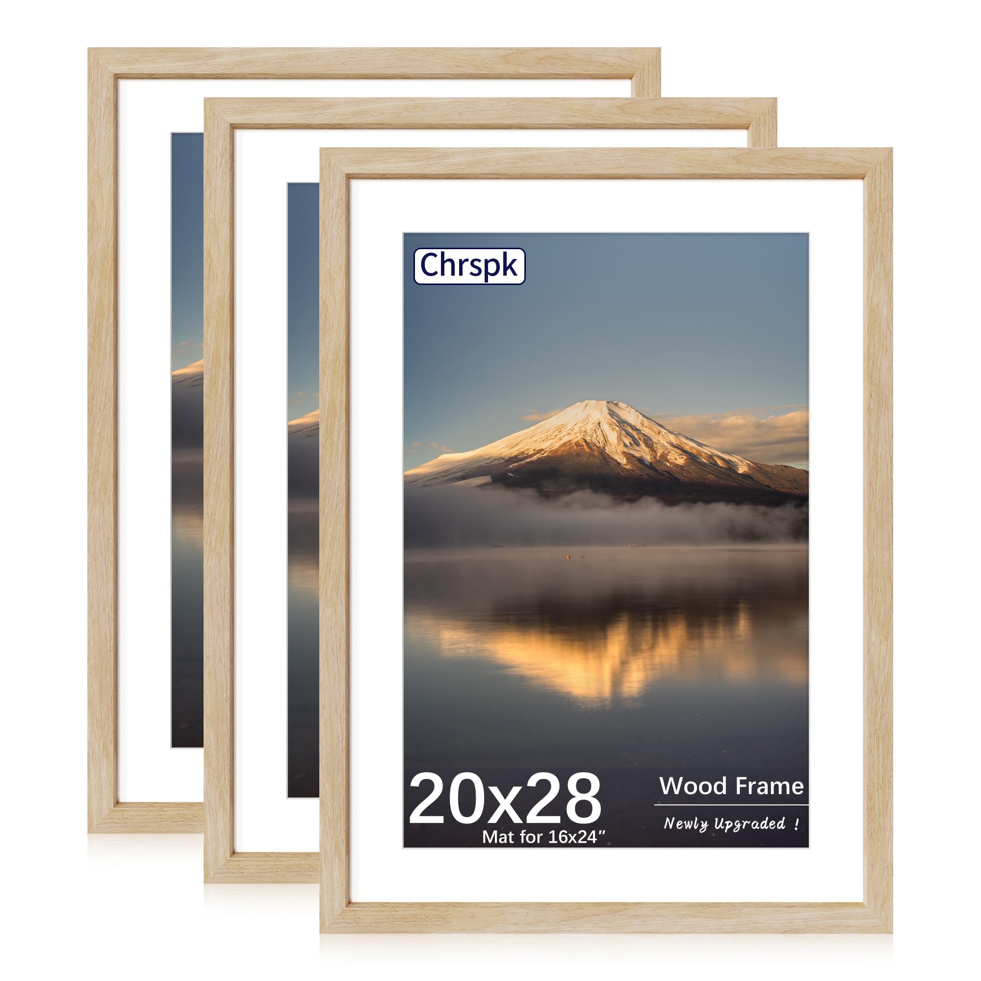 Chrspk 20X28 natural oak poster frame front view with crystal-clear Plexi protection