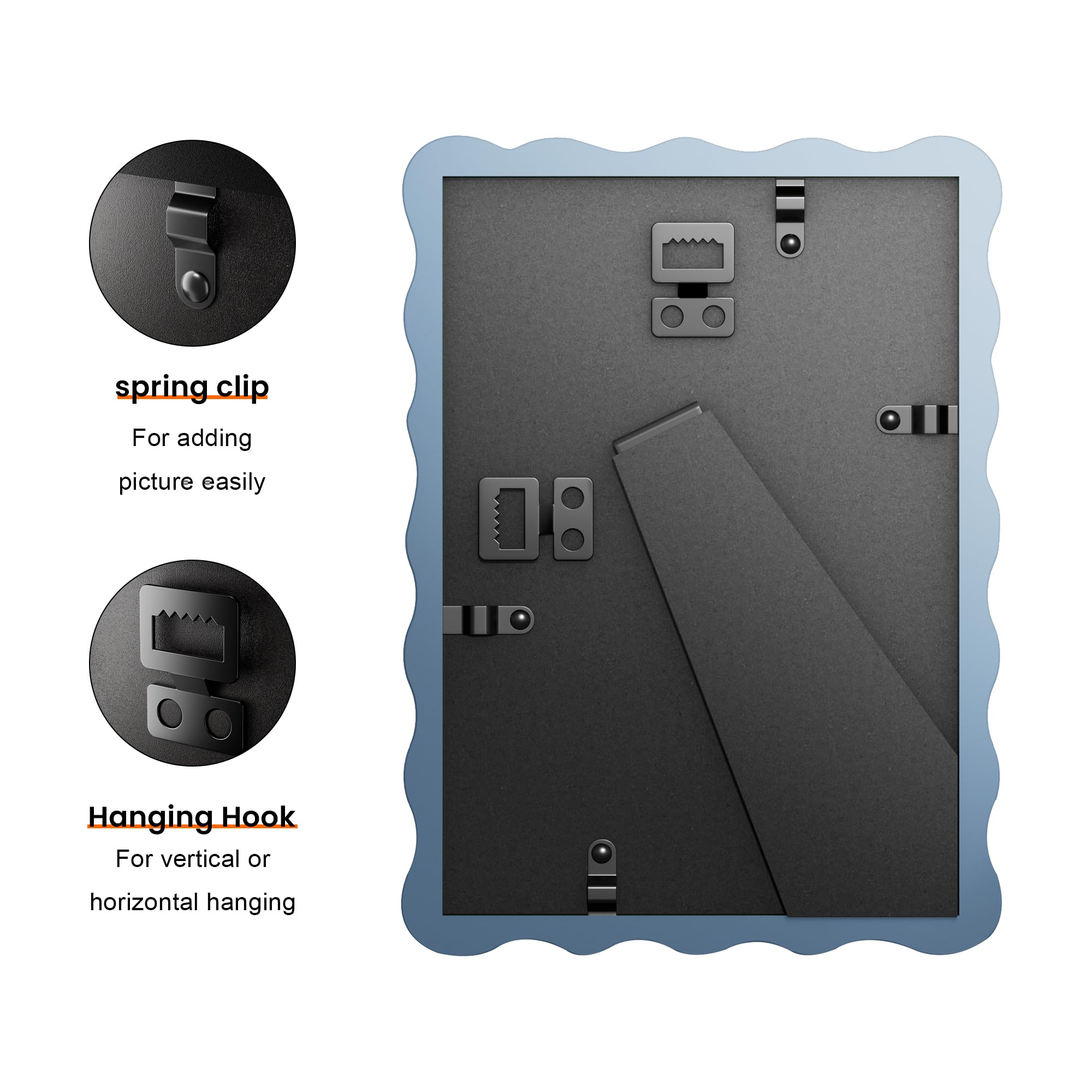Chrspk blue wooden frame showing mat removal for 4x6 or 5x7 options
