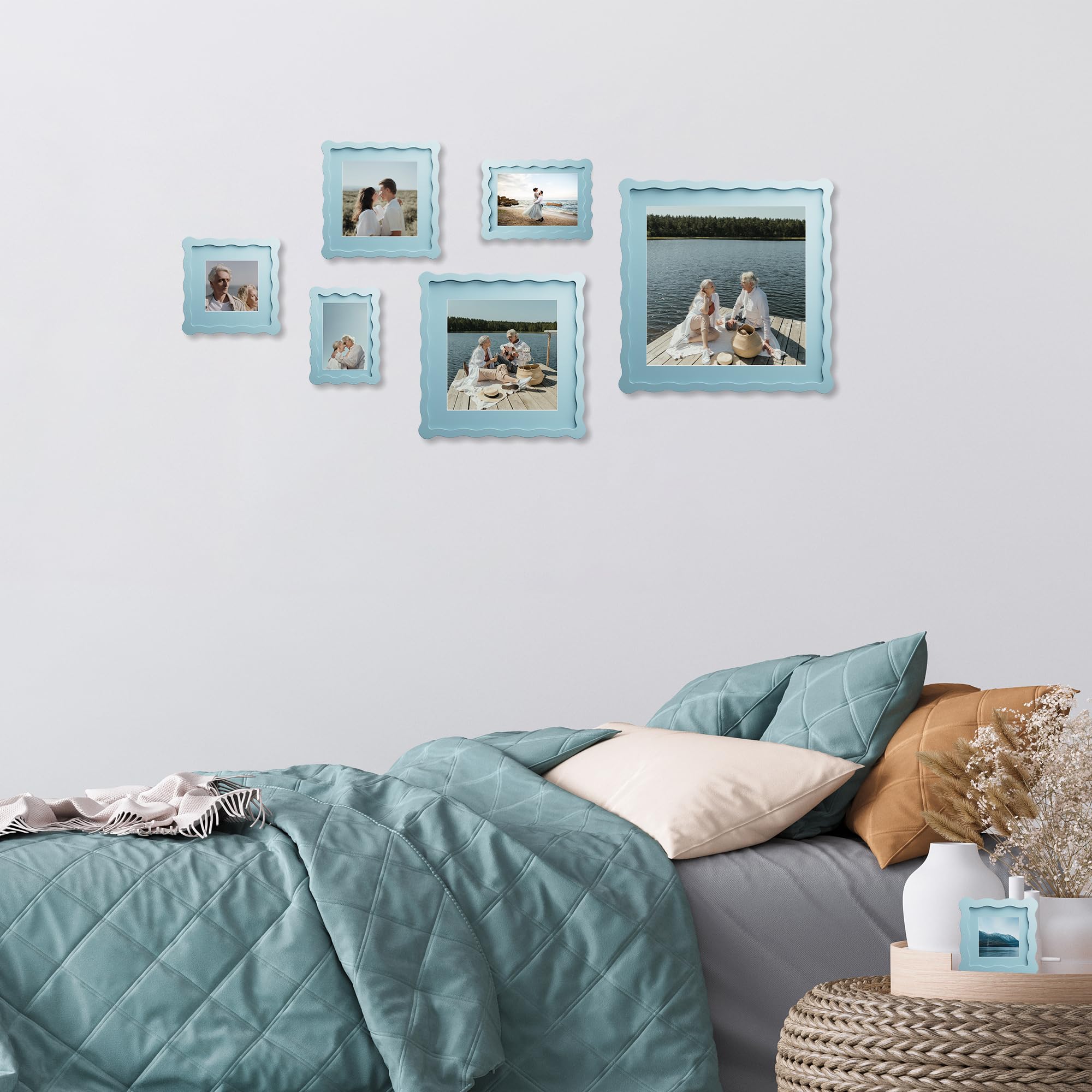 Chrspk 8x10 blue wavy frame on tabletop for easy setup
