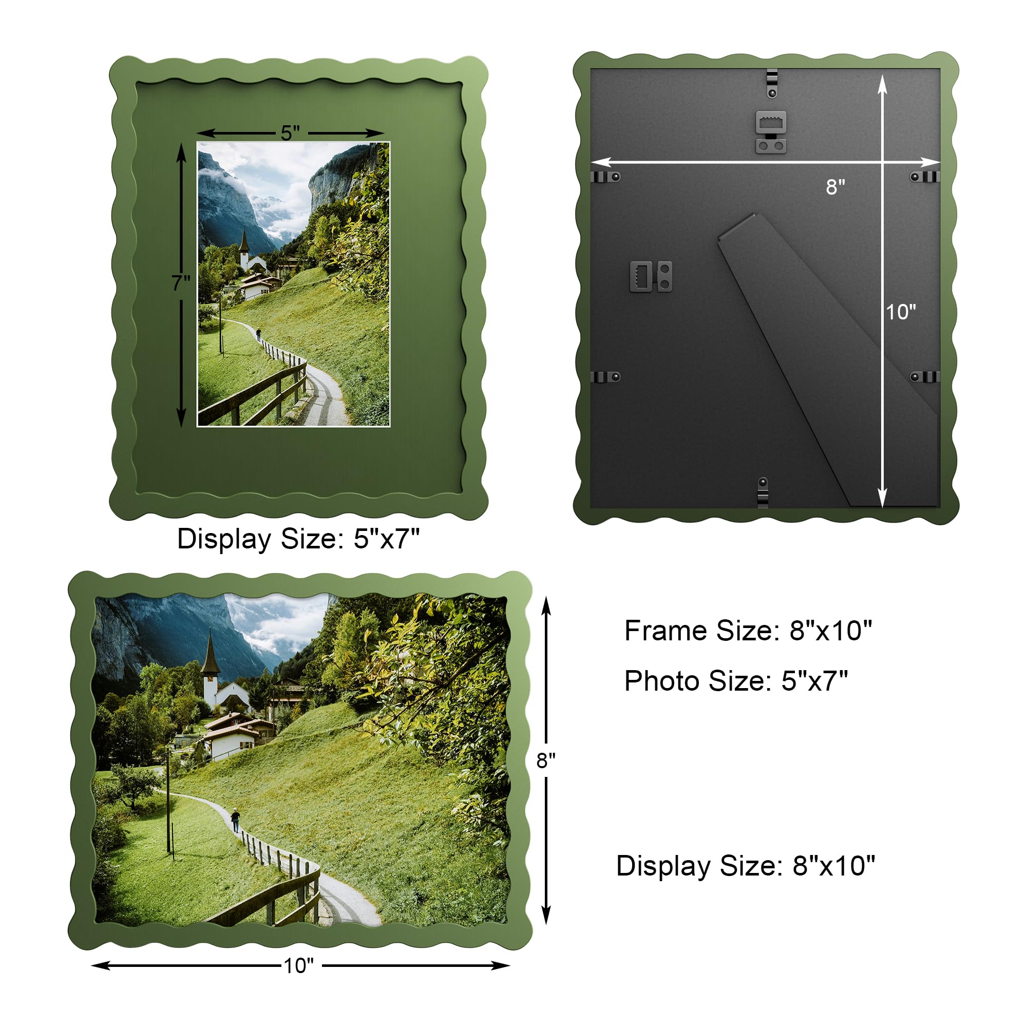 Chrspk 8x10 green wavy frame mat area close-up for 5x7 photos.