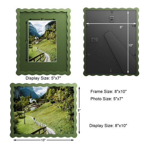 Chrspk 8x10 green wavy frame mat area close-up for 5x7 photos.