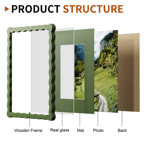 Chrspk 8x10 green wavy frame on a desk for easy photo display.