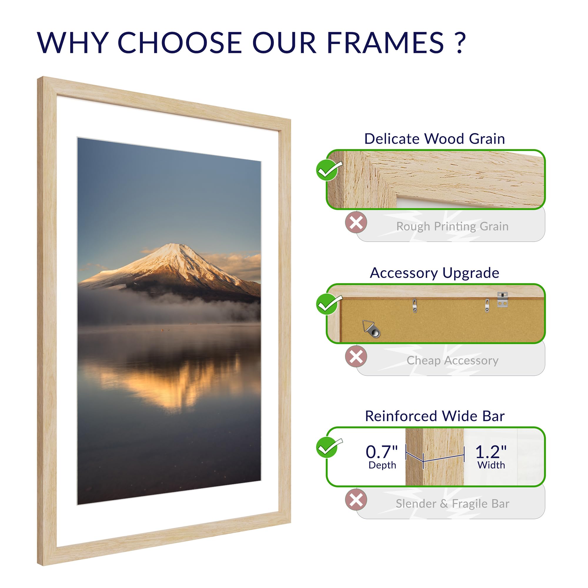 Chrspk natural oak frame profile showcasing thick wood construction.