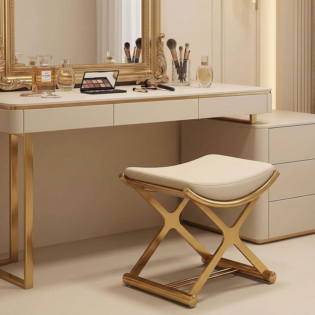 CHSSIH metal X-legs vanity bench offering stable grooming support