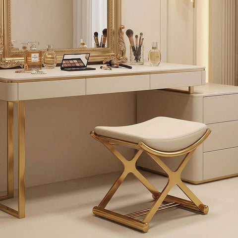 CHSSIH metal X-legs vanity bench offering stable grooming support