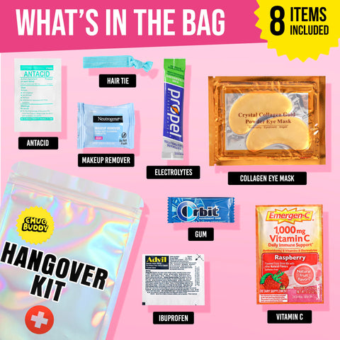 Chug Buddy hangover kit bags bulk packaging; ideal for weddings and large events.