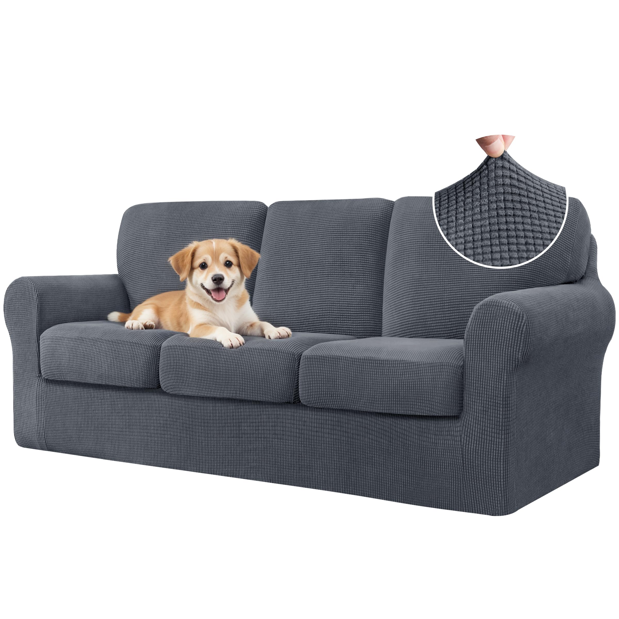 CHUN YI 7-piece couch covers show a snug fit and pet-friendly protection.