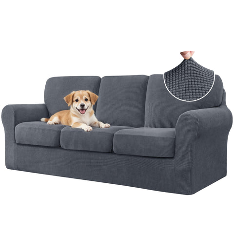 CHUN YI 7-piece couch covers show a snug fit and pet-friendly protection.