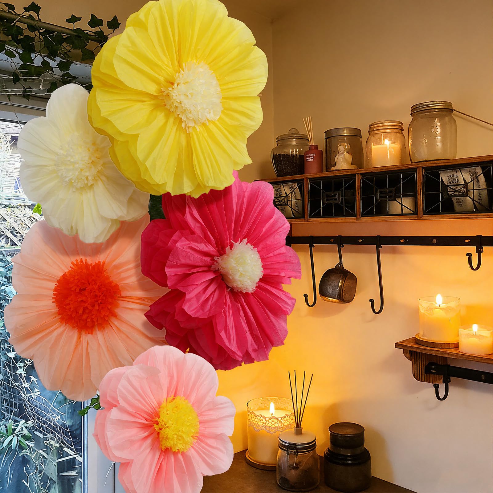 Chunful fiesta backdrop with hanging tissue flowers for photos