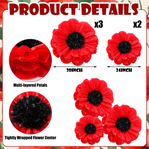Chunful 24in red poppy with black center for dramatic wall backdrop