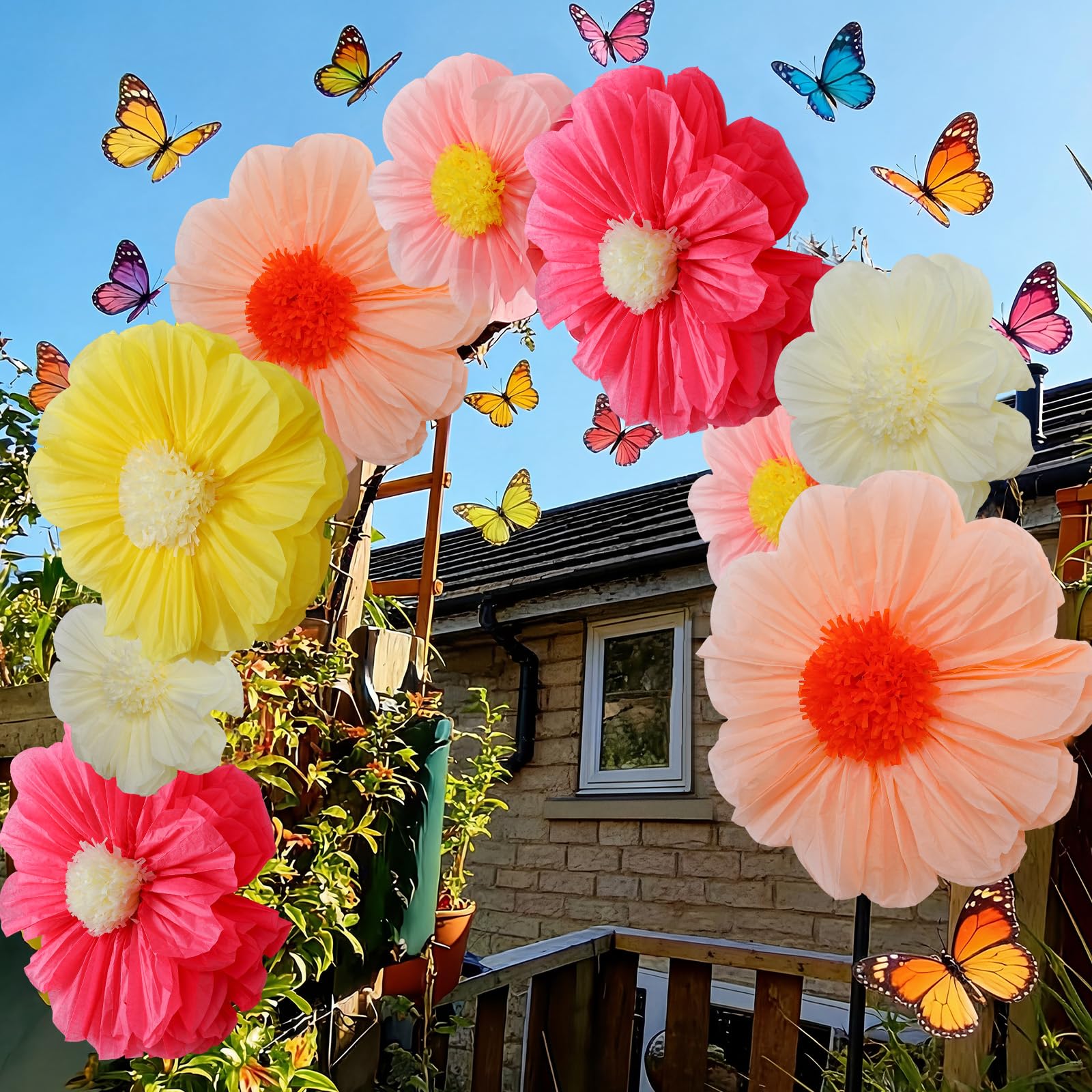 Chunful giant tissue flowers create a vivid party backdrop