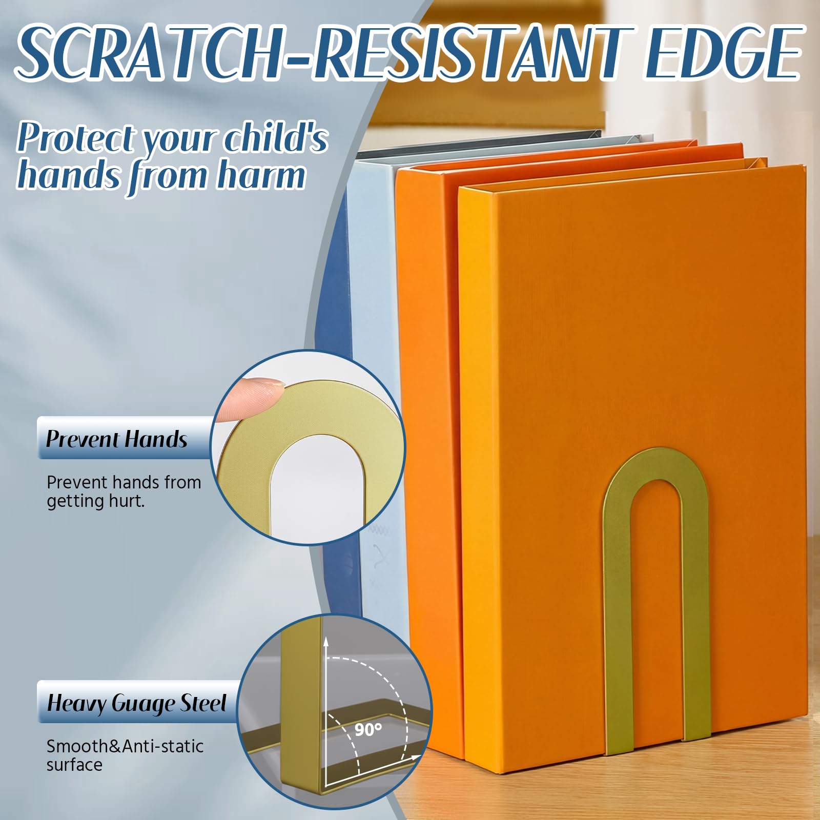 Chunful gold book ends highlight compact dimensions for small desks.