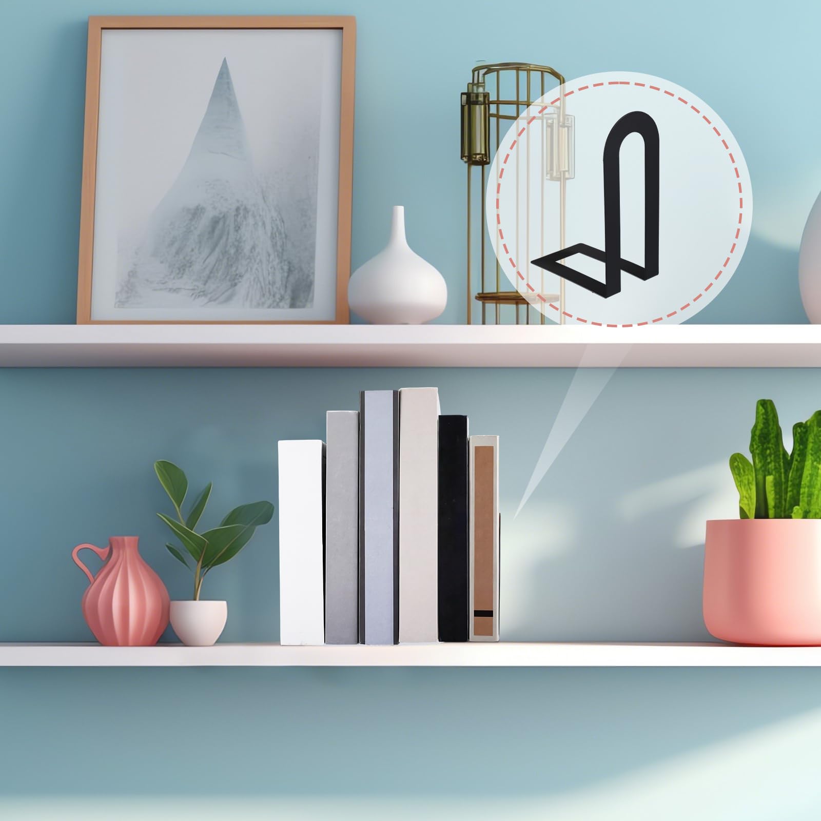 Chunful lshaped base book ends anchor shelves with a slim profile