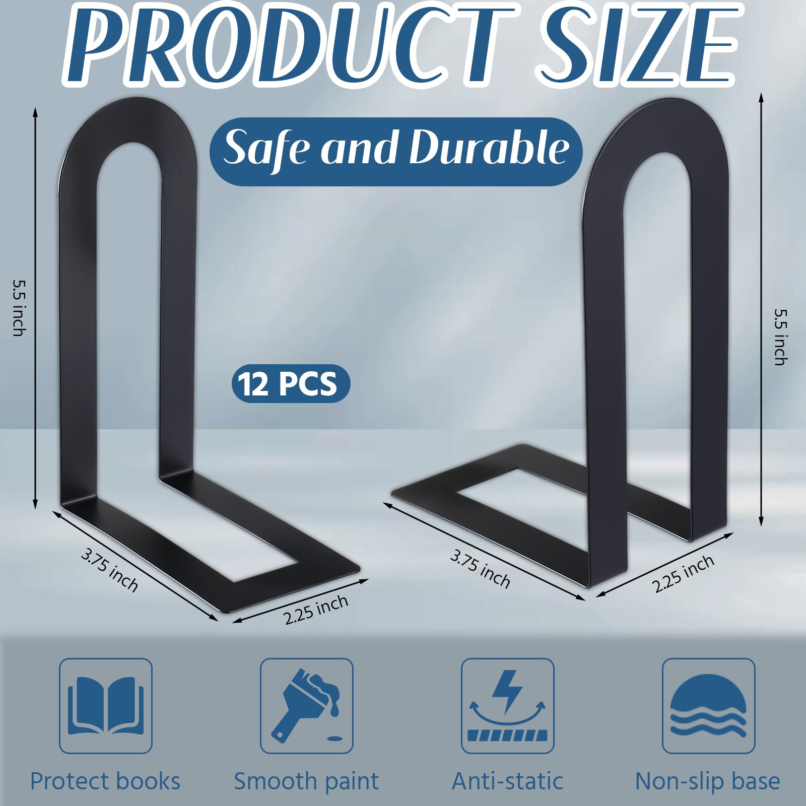 Chunful sturdy steel book ends keep books secure and upright
