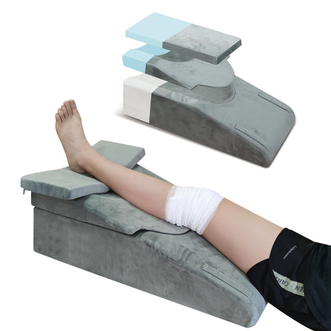 ChunxiFurnis knee extender elevation pillow close-up highlighting soft memory foam and breathable plush cover