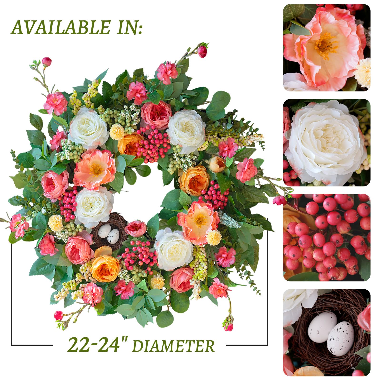 CHvista handcrafted wreath with bird nest and eggs signals renewal.