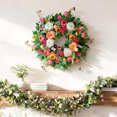 CHvista weather-resistant wreath stays vibrant with no maintenance.