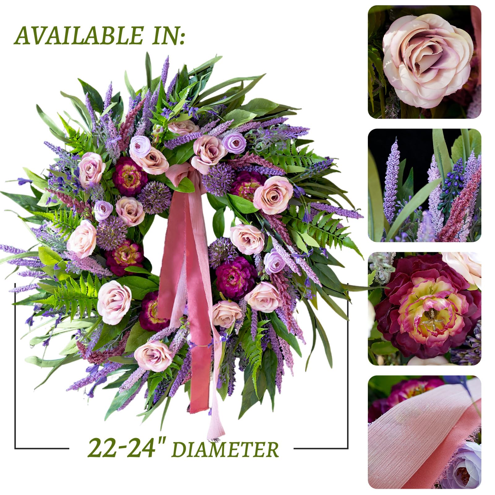 CHvista Artificial Peony Rose Wreath — lush color without upkeep