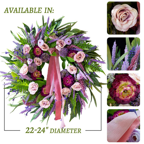 CHvista Artificial Peony Rose Wreath — lush color without upkeep
