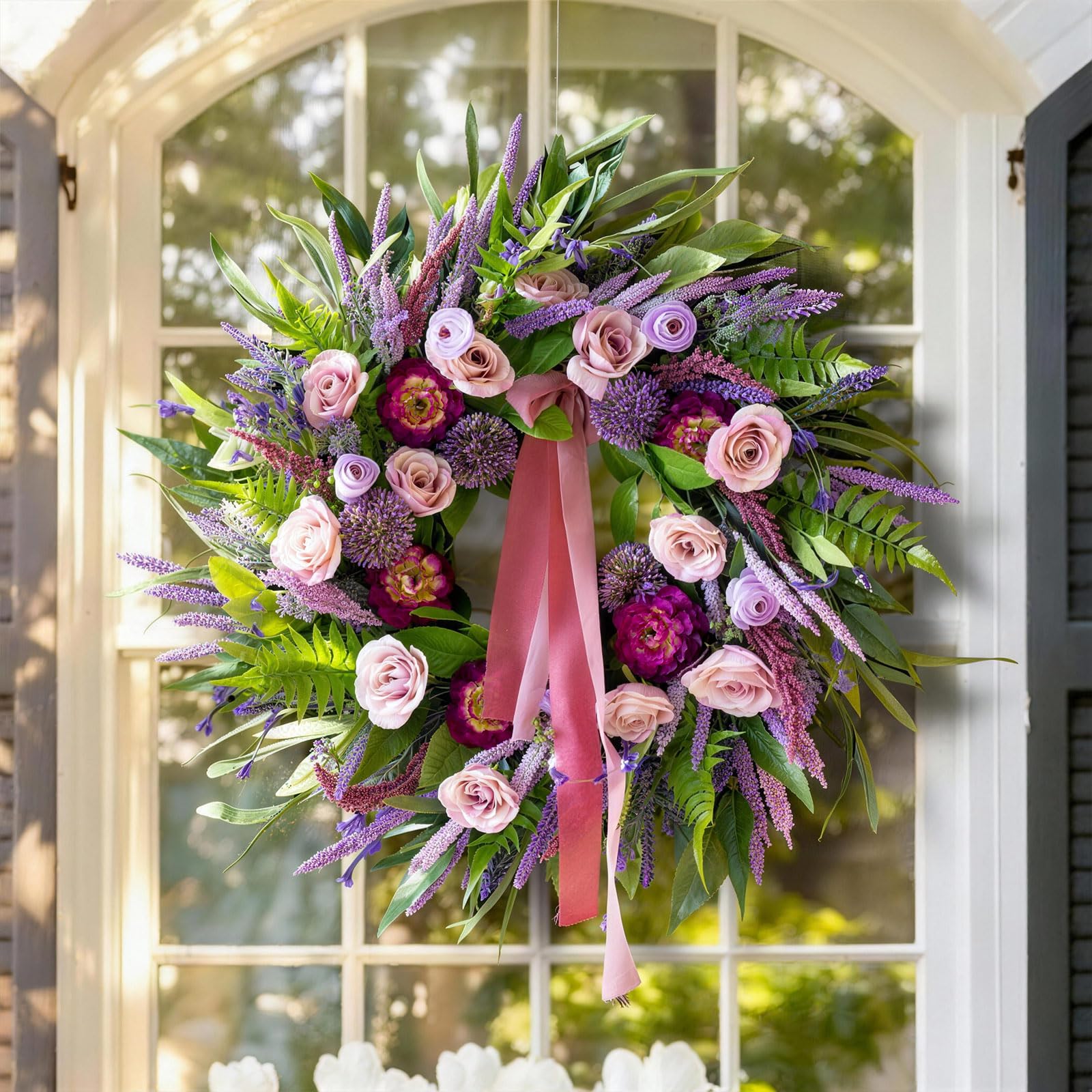 CHvista Pink Ribbon Detail Wreath — romantic finishing touch for entrances and walls