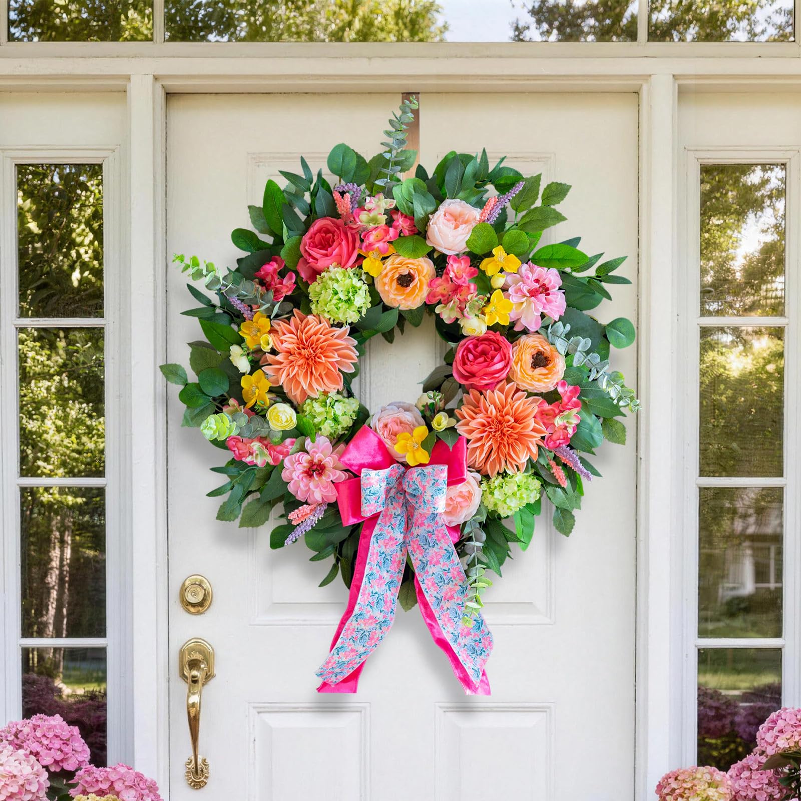 CHvista silk dahlia and rose wreath with realistic texture