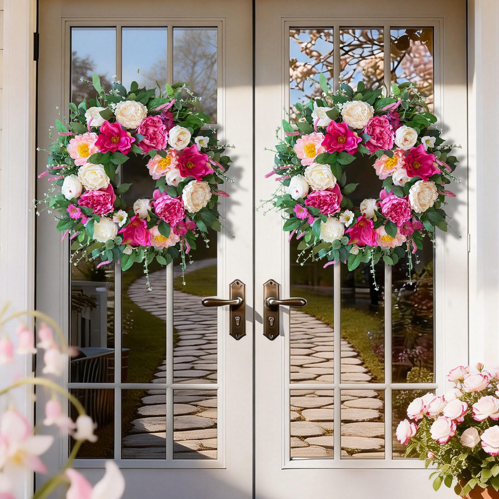 Close-up of silk flowers shows premium textures and lifelike petals.