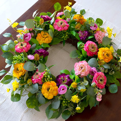 CHvista silk flowers wreath with eucalyptus offers lasting color for year‑round curb appeal