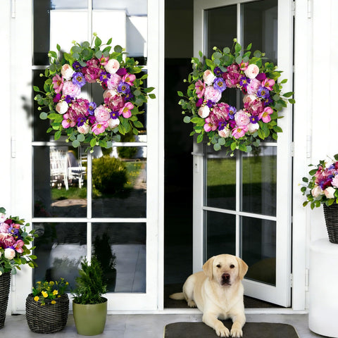 CHvista silk wreath shows full shape with soft touch petals and realistic texture.